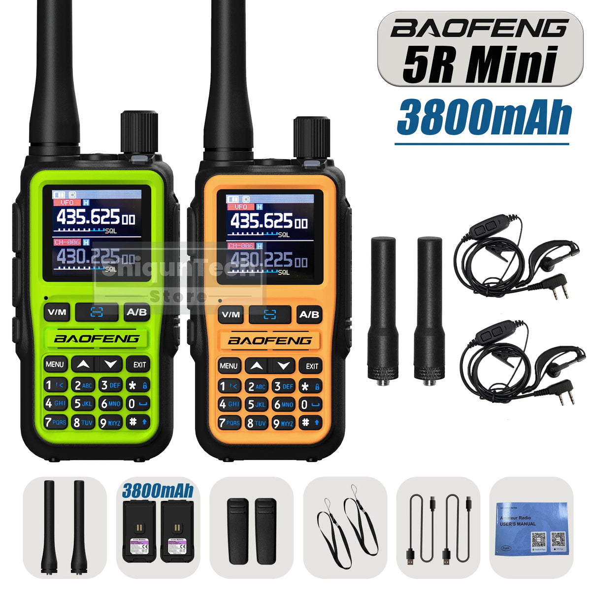 Baofeng UV 5R Mini Walkie Talkie 3800mAh High Capacity Air Band UHF/VHF FM Bluetooth Programming Type-C Camping Radio Upgrade 5R