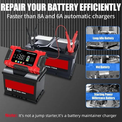 12V/24V 10A Car Battery Charger Smart Maintainer for Truck Boat AGM Lifepo4 Moto