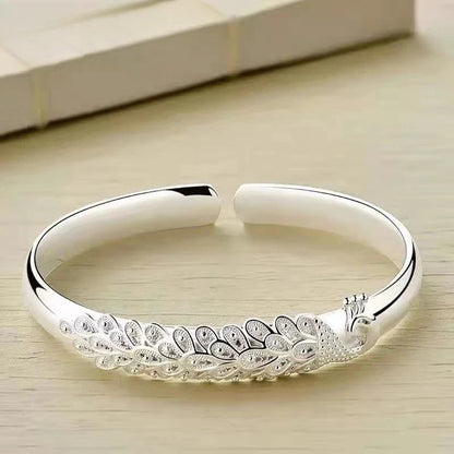 New sterling silver elegant Peacock opening screen bracelet Bangles for women fashion party wedding jewelry gift