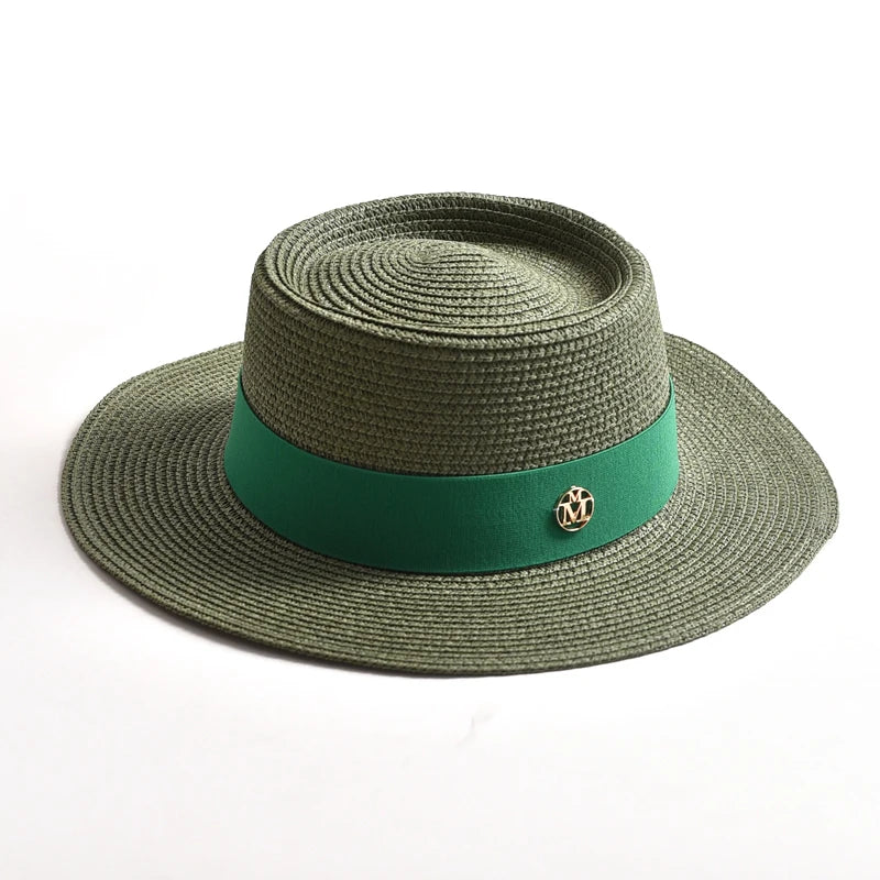 New Summer Straw Sun Hats for Women Ladies Fashion Flat Brim Ribbon Beach Hat Travel Dress Cap Chapeau Femme