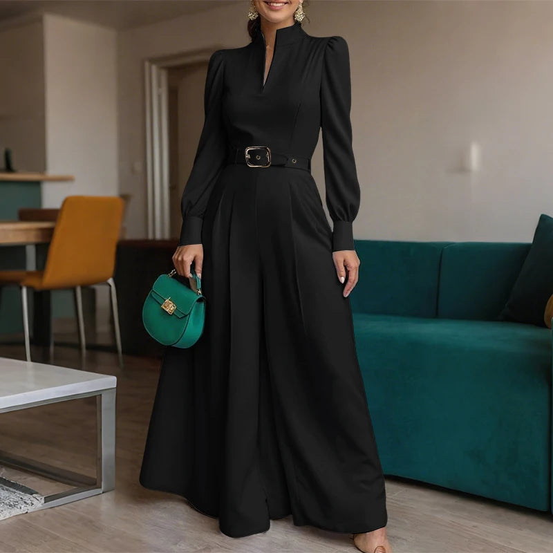 ZANZEA Fashion Women Jumpsuits 2026 Spring Overalls Pants Elegant OL Work Wide Leg Trousers V Neck Long Sleeve Romper Streetwear