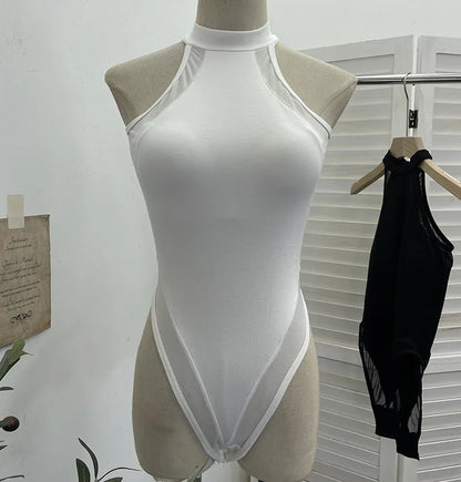 ISAROSE Summer Sexy Bodysuit for Women Stretch Braless Solid Color Back Zipper Sleeveless Basic Design Slim Halter Jumpsuit