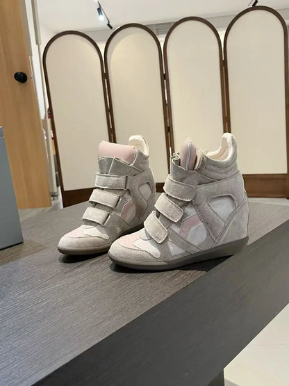 Women's Ankle Boots 2026 New Genuine Leather 8CM Hidden Heel Women Platform Sneakers Fashionable Splice Color Design Women Shoes