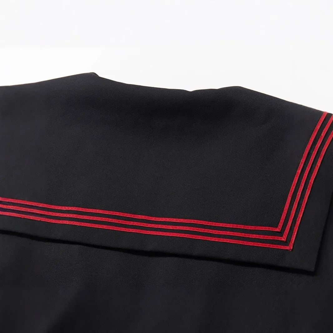 Black Japanese School Uniform Set with Long Sleeves Sailor Suit Soft Sister Skirt Floral Pattern Student Outfit