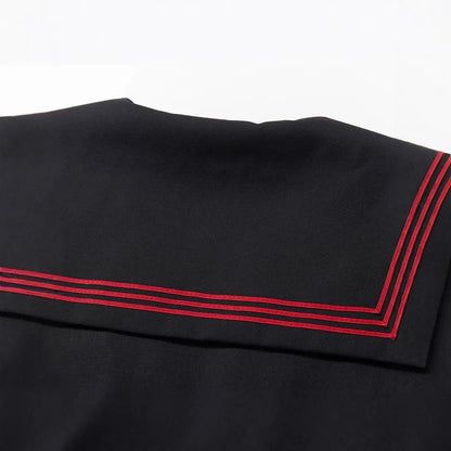 Black Japanese School Uniform Set with Long Sleeves Sailor Suit Soft Sister Skirt Floral Pattern Student Outfit