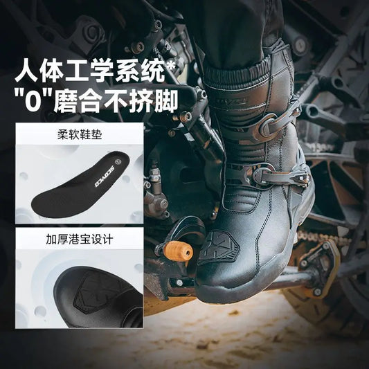 SCOYCO Retro Motorcycle Boots Cowhide Waterproof Mid-Calf Long Boots Riding Motocross Bota Motorbike Botas Motocross Shoes