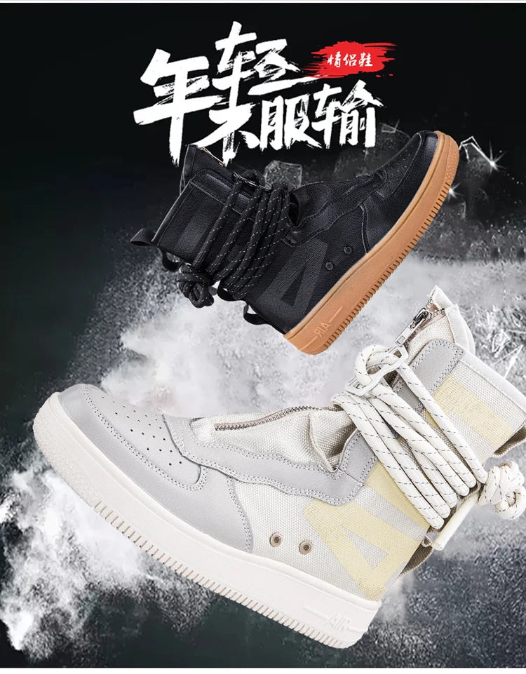 Unisex High-Top Chunky Sole Platform Boots - Winter Couple Shoes in Black and White