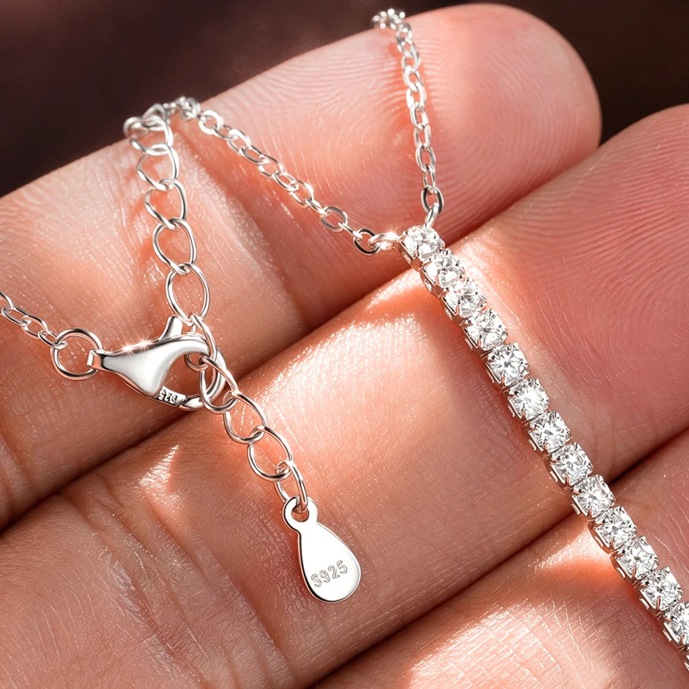 Onnelik 0.03CT 2MM*35PCS Round Moissanite Necklace 925 Sterling Silver White/Yellow/Rose Gold Plated Fine Jewelry Gift for Women