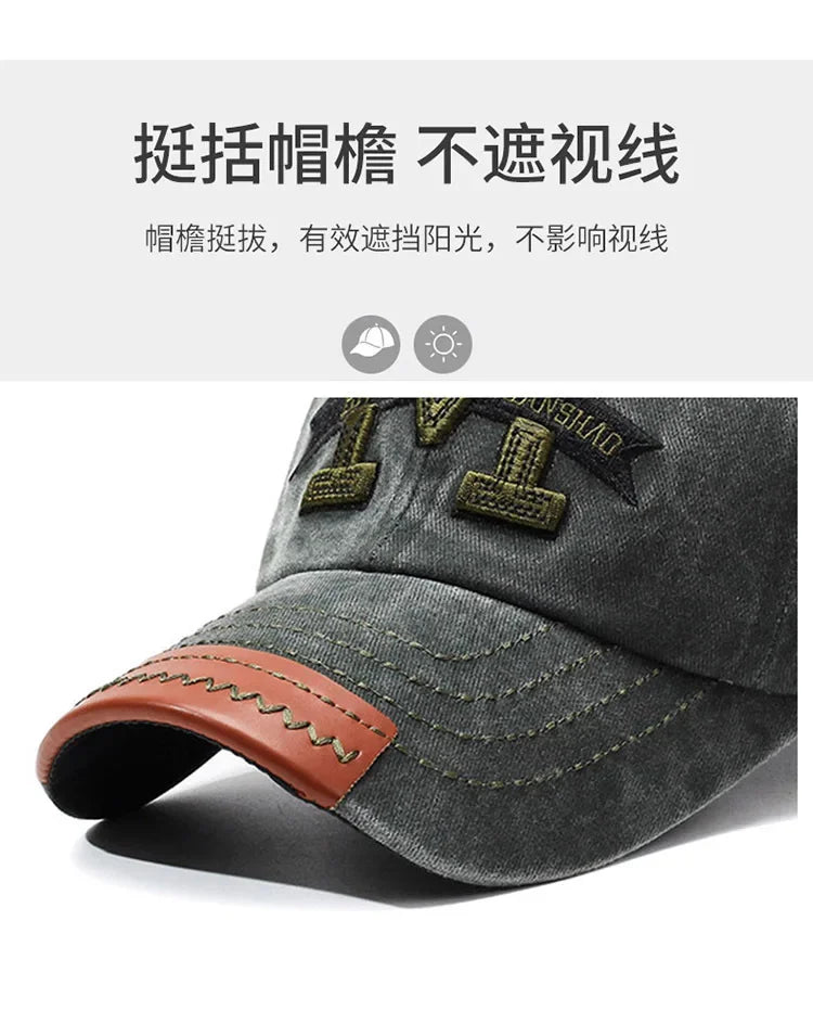 Outdoor sports hat retro men's washed faded old cowboy hat M letter cotton soft top embroidered sunshade baseball cap