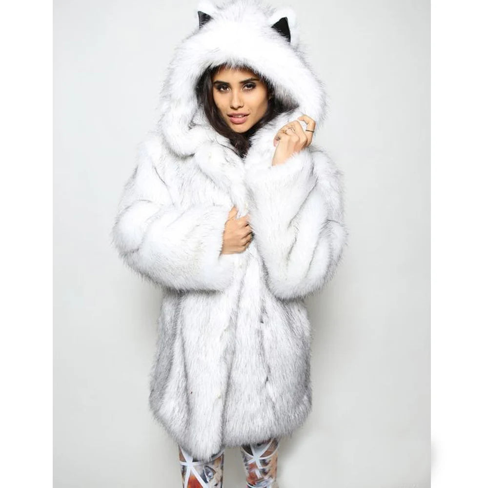 2026 Women Winter Furry Small Size Faux Fur Coat Female Hooded Long Sleeve Plush Jacket Lady Thick Fake Fur Warm Fluffy Outwear
