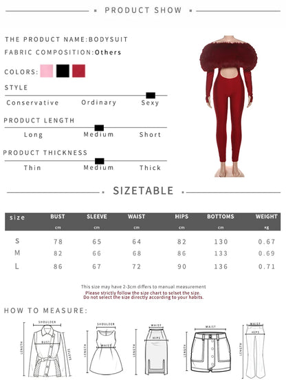 Sisterlinda Furry Slash Neck Jumpsuits Woman Luxury Hipster Patchwork Trend Sexy Hollow Stretch Fitness Club Activity Overalls