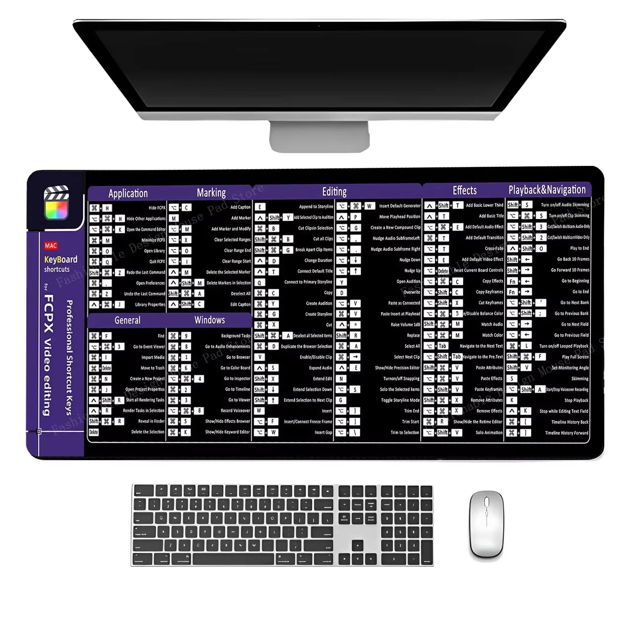 FCPX Video Editing Professional Shortcuts Keys Mouse Pad Natural Rubber 900X400 Table Mousepad Office User Anti Slip Desk Mat