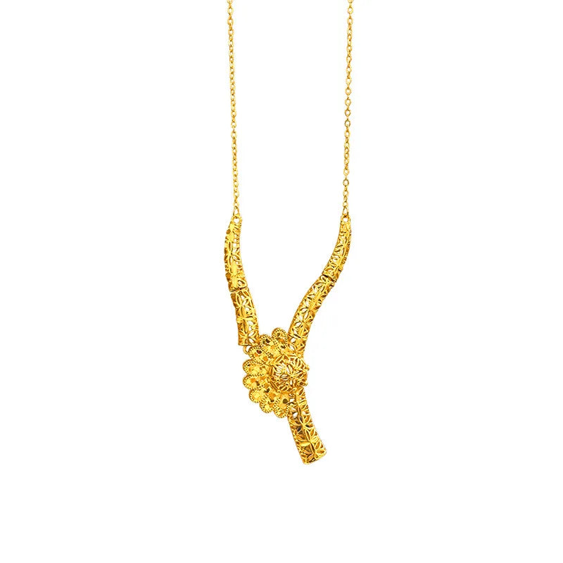 Niche Design Ethnic Style Hollow Bridal Wedding Sunflower Necklace 9999 24K Real Gold Hollow Exotic Style