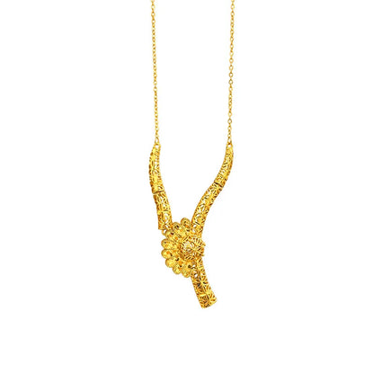 Niche Design Ethnic Style Hollow Bridal Wedding Sunflower Necklace 9999 24K Real Gold Hollow Exotic Style