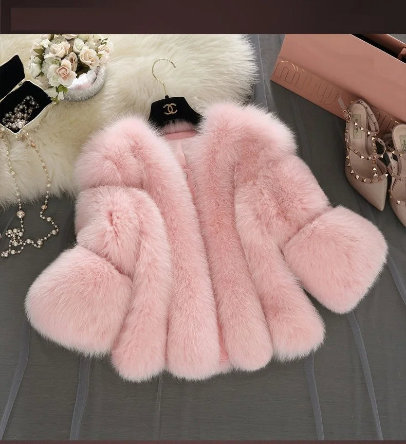 2026 Winter Pink Plus Size Faux Fur Coat Women Elegant Long Sleeve Fluffy Cardigan Jacket Ladies Large Thick Warm Furry Outwear
