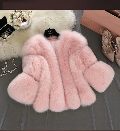 2026 Winter Pink Plus Size Faux Fur Coat Women Elegant Long Sleeve Fluffy Cardigan Jacket Ladies Large Thick Warm Furry Outwear