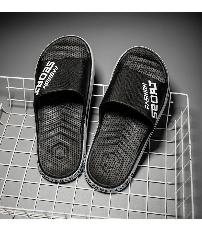 Men's Letter Print Slide Sandals Color Block Thick Sole Sport Slippers 2026