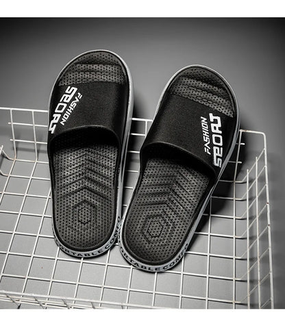 Men's Letter Print Slide Sandals Color Block Thick Sole Sport Slippers 2026