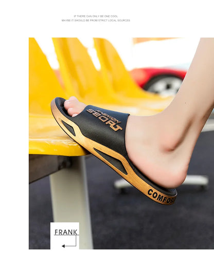 Men's Letter Print Slide Sandals Color Block Thick Sole Sport Slippers 2026