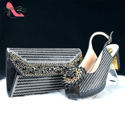 Mature Italian Women Shoes Matching Bag Set in Green Color 7 CM Comfortable Heels with Plaform Elegant Peep Toe Sandals