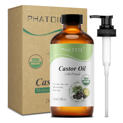 PHATOIL 236ml/118ml Organic Cold-Pressed Castor Oil For Eyelashes & Eyebrows,Hair Growth,Skin & Nails Care-Natural Castor Oils