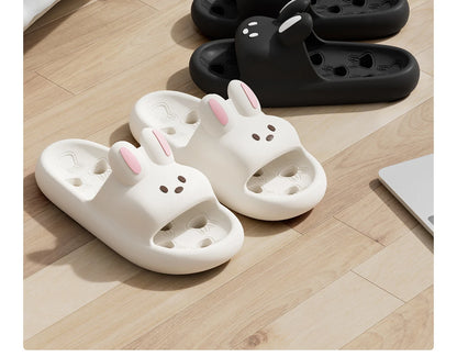 Cute Cartoon Rabbit Indoor Bathroom Slippers For Men Women Summer House Shoes Soft EVA Leaking Style Lovers Home Shower Slides