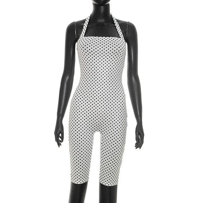 FAGADOER Sexy Polka Dot Halter Romper Fashion Print Backless Bodycon Jumpsuits Women Summer Streetwear Party Club Playsuits New