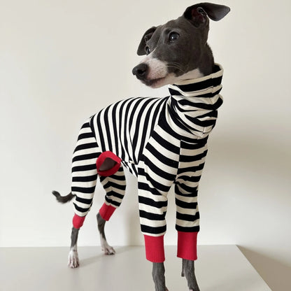 4-legged Cotton Coat for Dog Greyhounds Loungewear Spring Autumn Whippet Dog Black Striped Sweatshirt Bellington High-Neck Shirt