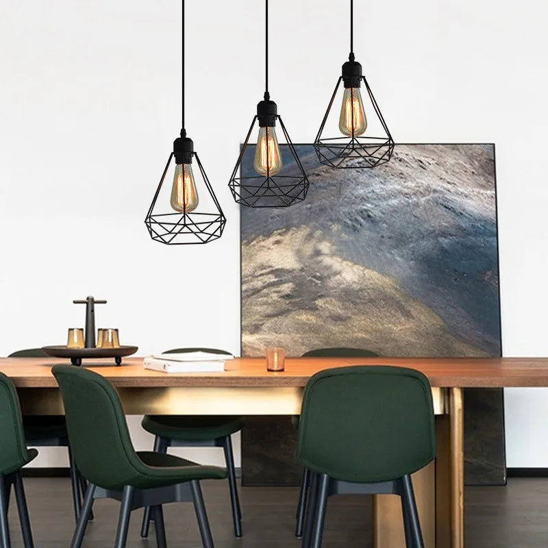 Vintage Pendant Lamp Iron Frame Ceiling Lighting Paint Restaurant Teahouse Chandelier Indoor Wrought Metal Modern Pendant Lights