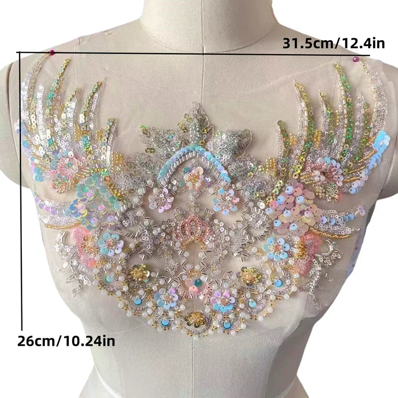 Sequins Bead Embroidery Lace Headwear, Costume Hanfu Belt, Champagne Gold Fish Scale, Performance Costume