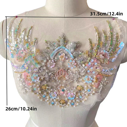 Sequins Bead Embroidery Lace Headwear, Costume Hanfu Belt, Champagne Gold Fish Scale, Performance Costume