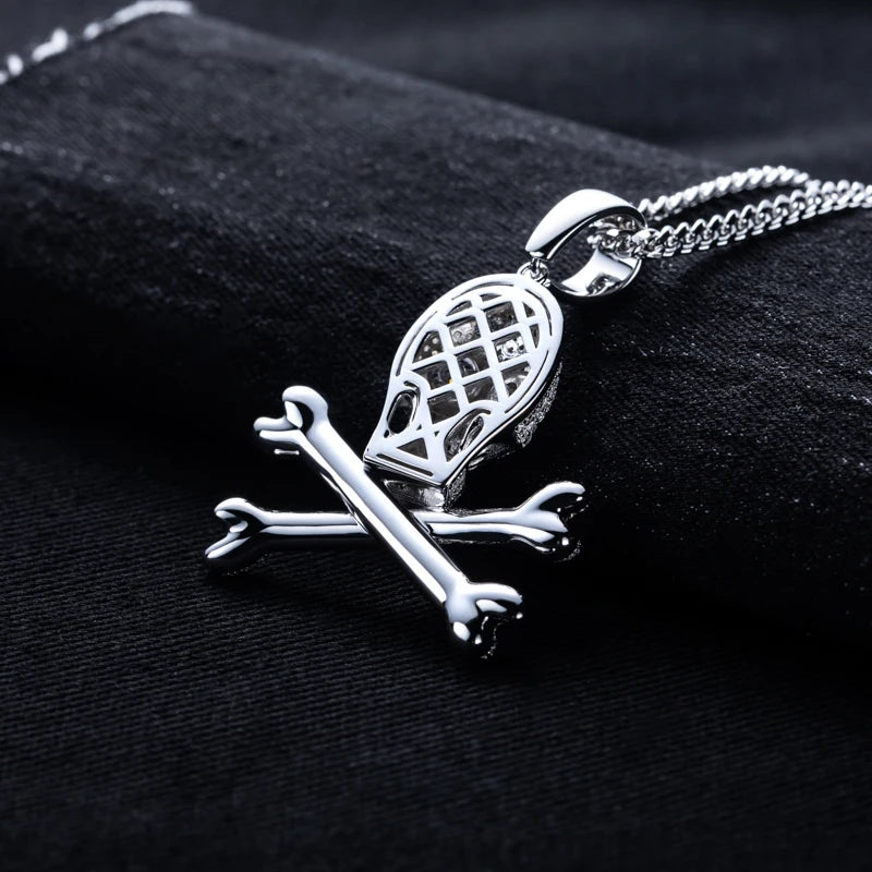 MossanRappr 3.35cttw Moissanite Skull Pendant Iced out Hip Hop Necklace 925 Sterling Silver D Color Fashion Jewelry Gift for Men