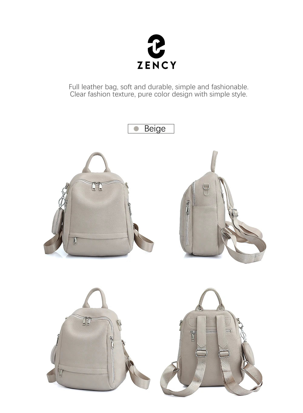 Zency Women's Genuine Leather Backpack High-Quality School Bag Travel Female Shopper Shoulder Satchel Rucksack Commuter