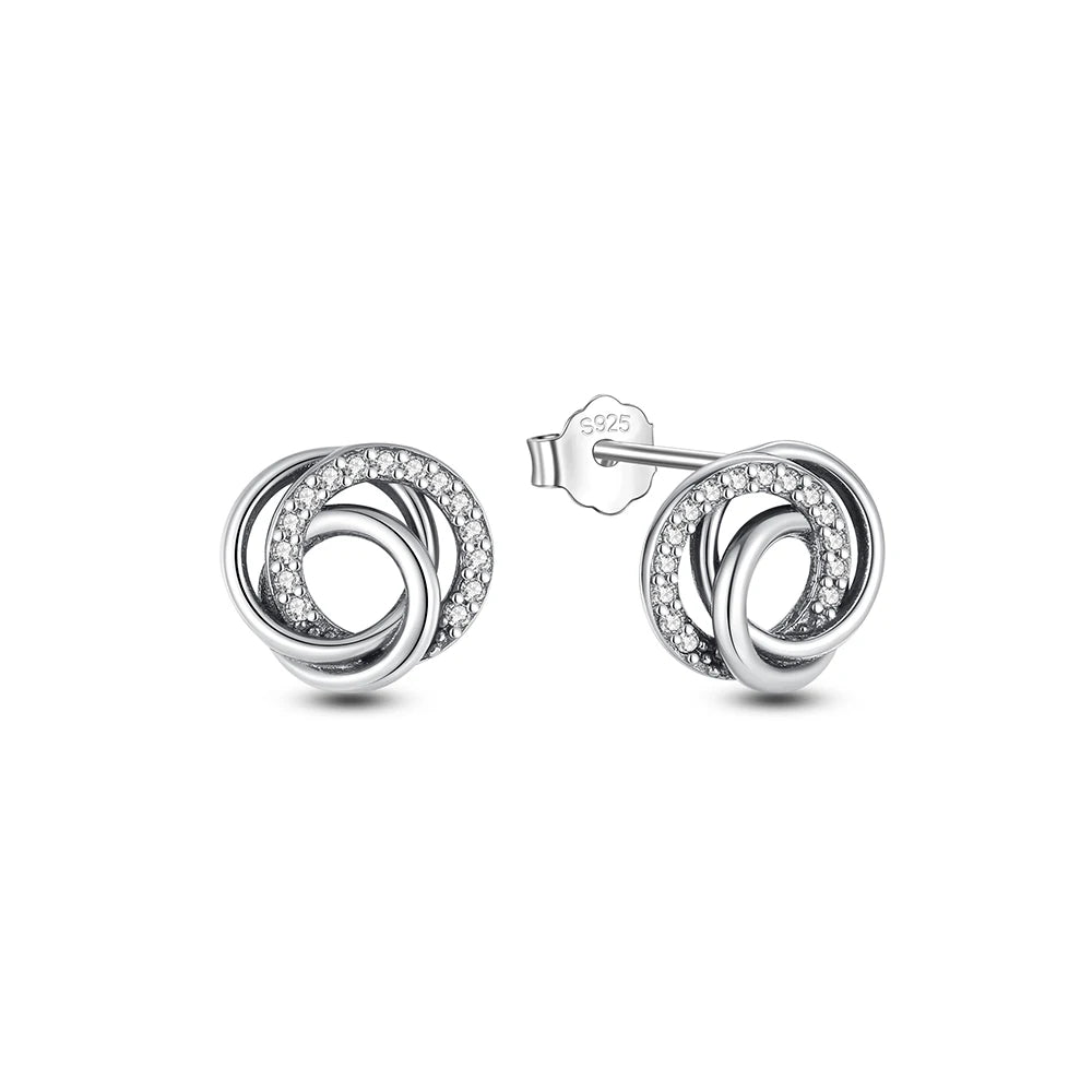 Original 925 Sterling Silver Earrings Infinity Love Heart Piercing Crystals Stud Earings For Women Birthday Gift Luxury Jewelry