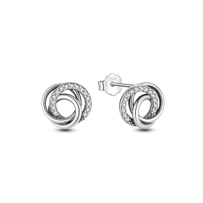 Original 925 Sterling Silver Earrings Infinity Love Heart Piercing Crystals Stud Earings For Women Birthday Gift Luxury Jewelry