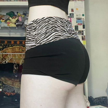 SUCHCUTE  Casual Zebra Print Elastic Shorts Female Skinny Low-waisted Mini Short Y2K Harajuku Slim Bottoms Summer Homewear 2025