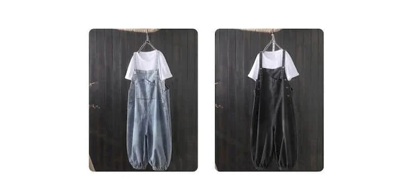 Denim Jumpsuits for Women Oversized Playsuit Denim Pants Loose High Waist Trousers Overalls for Women Clothes One-pieces XT1586