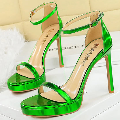 Luxury Women 11 Cm Heels Sandals Women Pumps Peep Toe High Heels Patent Leather Stiletto Lady Sandals Summer Shoes Platform Heel