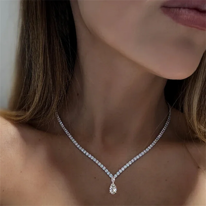 6Carat Pear Cut Full Moissanite Tennis Necklace for Women V-shape 3mm Round Cut Diamond S925 Silver WaterDrop Riviera Necklaces