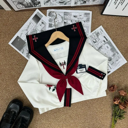 Dark Japanese Bad JK Uniform Long-sleeved Girl Orthodox Sailor Suit Role Play Handsome Long Skirt School Uniform Embroidery