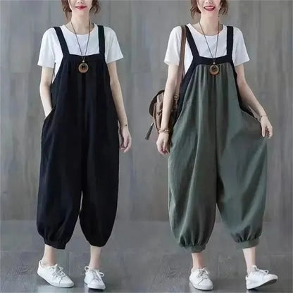 Casual Rompers For Women 2026 New Summer Large Size Korean Loose Harlan Jumpsuit Pants Solid Ladies Suspender Overalls L-5XL