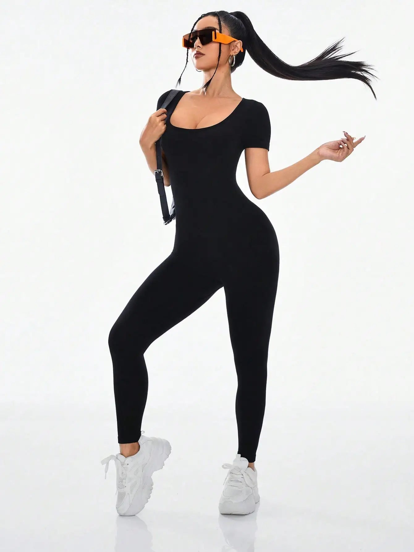 Women's Slimming Sexy Yoga Sports Jumpsuit Spring Summer Threaded Square Collar Lifting Buttocks Design Comfortable Active Wear