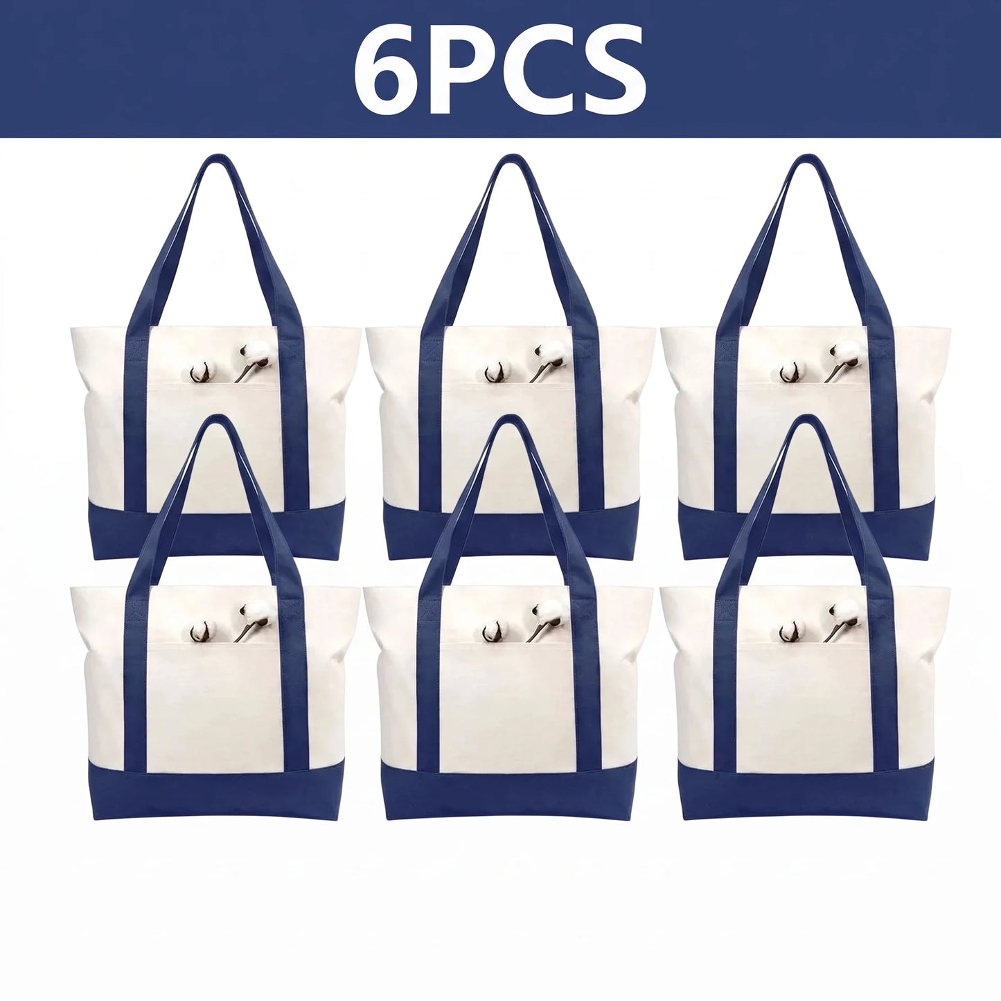 1/3/6PCS Heavy Duty Canvas Tote Bag with Front Pocket Blank DIY Reusable Grocery Shoulder Bag for Women Office School Beach