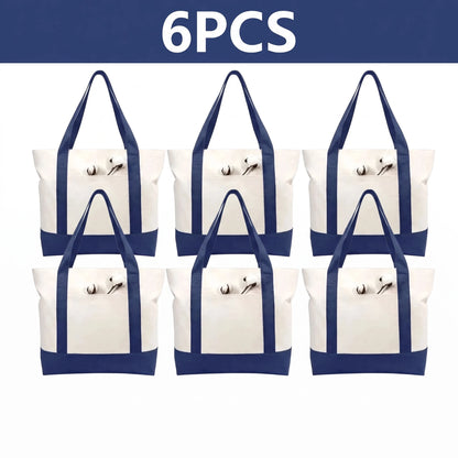 1/3/6PCS Heavy Duty Canvas Tote Bag with Front Pocket Blank DIY Reusable Grocery Shoulder Bag for Women Office School Beach