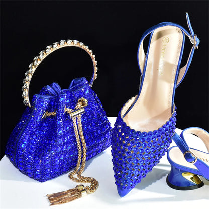 Doershow charming Shoes And Bag Matching Set With silver Hot Selling Women Italian Shoes And Bag Set For Party Wedding!  HAB1-9