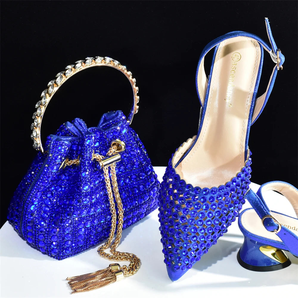 Doershow charming Shoes And Bag Matching Set With silver Hot Selling Women Italian Shoes And Bag Set For Party Wedding!  HAB1-9