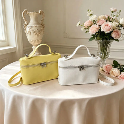 Fashionable Light Luxury Solid Color Box Bag Litchi Pattern Portable Carrying Crossbody Bag Daily Commuting Versatile Square Bag