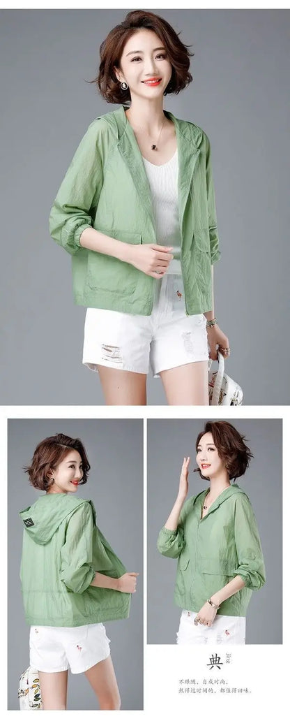 Women's Short Lightweight Loose Breathable Sun Protection Clothing Large Size Comfortable Trench Coat Summer Autumn Outerwear