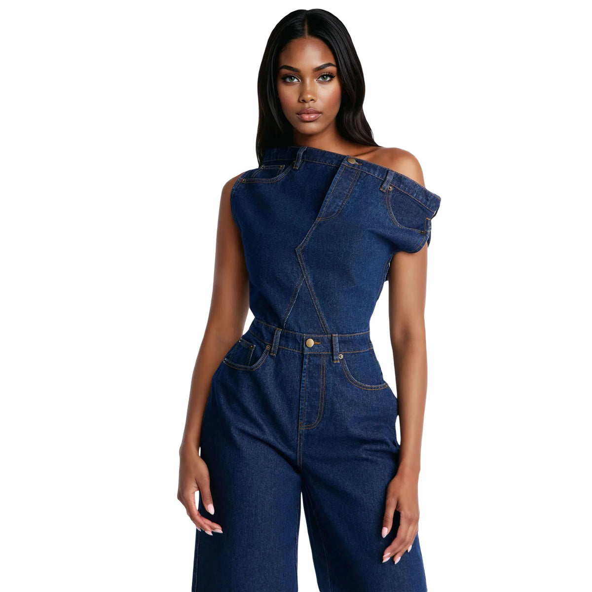 Jumpsuits Women Denim One Piece Short Sleeve Overalls Knee Length Pants Tight Waist Rompers Y2k Streetwear Slash Neck 2026