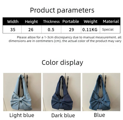 Sweet Bowknot Design Women's Denim Shoulder Bags Commuter Thread Ladies Handbags Casual Lightweight Female Underarm Tote Bag